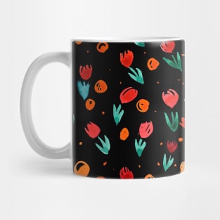 Watercolor tulips pattern - black and orange Mug